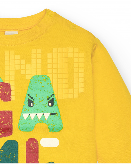 T-shirt à manches longues pour garçon jaune avec imprimé "Dino