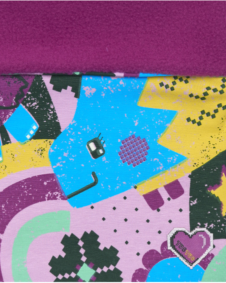 Bandana fille imprimé dinosaure et doublure fuchsia collection
