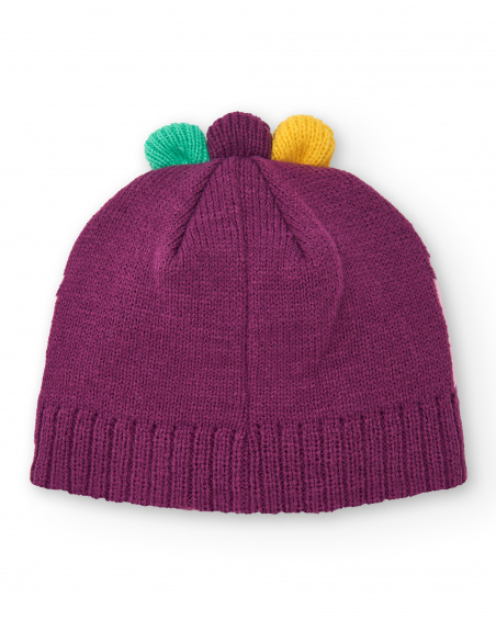 Bonnet fille dans les tons rose et fuchsia avec motif dinosaure