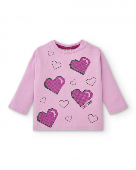 T-shirt rose manches longues avec coeurs pour fille collection