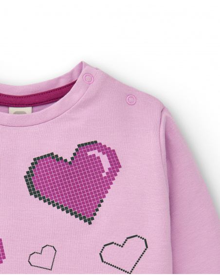 T-shirt rose manches longues avec coeurs pour fille collection