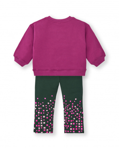 Ensemble sweat fuchsia avec dinosaure et leggings vert pour