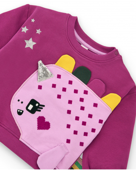 Ensemble sweat fuchsia avec dinosaure et leggings vert pour