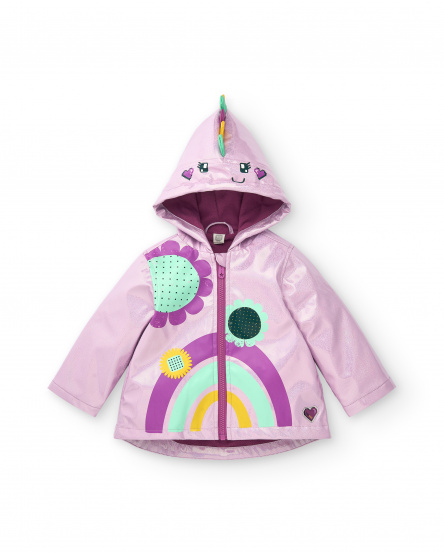 Imperméable lilas avec capuche arc-en-ciel pour fille collection Cyber Dino