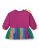Robe sweat fuchsia avec jupe dinosaure et arc-en-ciel pour Robe sweat fuchsia avec jupe dinosaure et arc-en-ciel pour