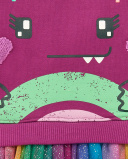 Robe sweat fuchsia avec jupe dinosaure et arc-en-ciel pour Robe sweat fuchsia avec jupe dinosaure et arc-en-ciel pour