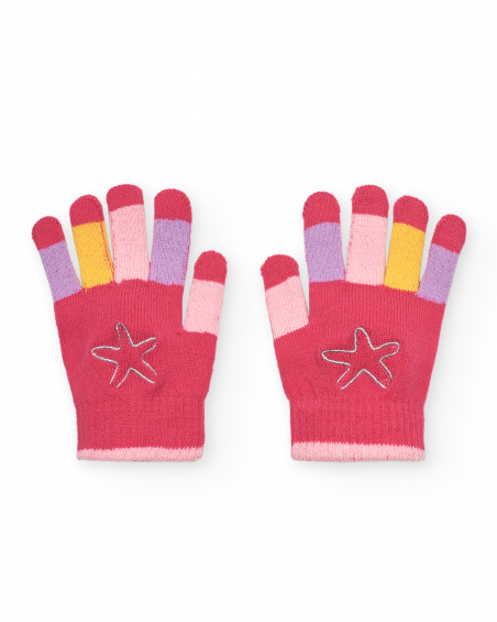 Gants en tricot fille rose avec détails colorés collection