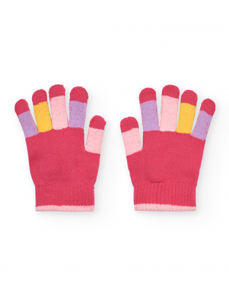 Gants en tricot fille rose avec détails colorés collection