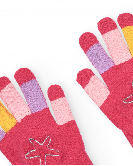Gants en tricot fille rose avec détails colorés collection