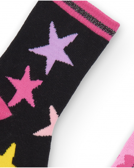 Lot de 2 chaussettes fille noires à imprimés colorés collection