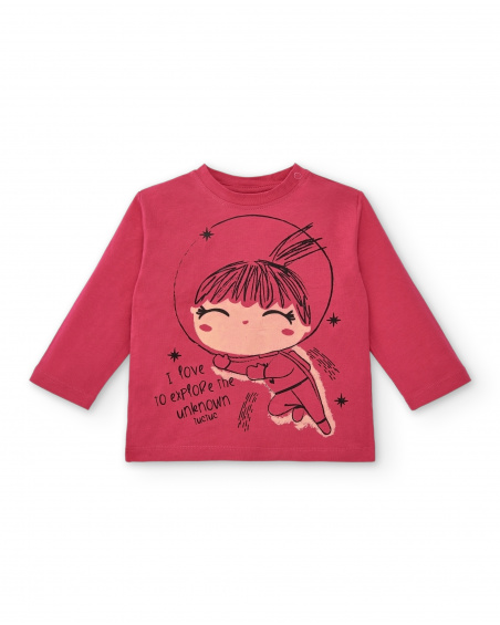 T-shirt fille fuchsia avec motif astronaute collection Cosmic T-shirt fille fuchsia avec motif astronaute collection Cosmic