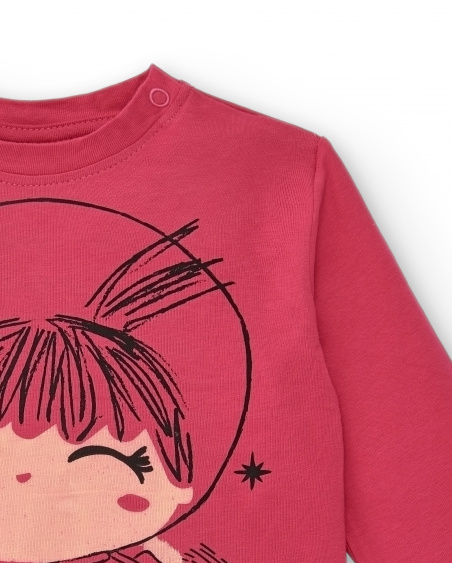 T-shirt fille fuchsia avec motif astronaute collection Cosmic T-shirt fille fuchsia avec motif astronaute collection Cosmic