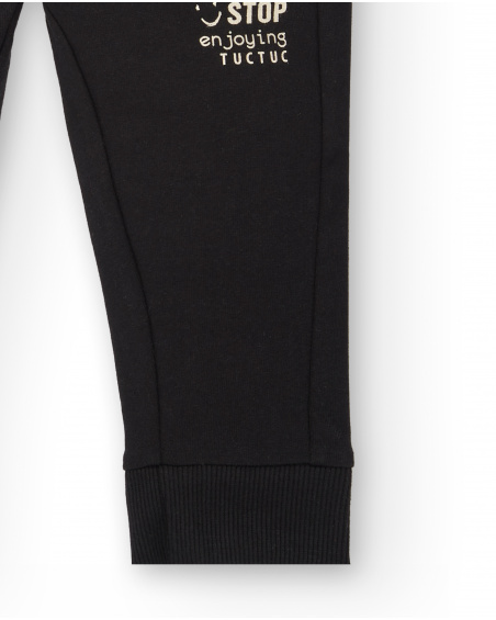 Pantalon peluche garçon noir avec détail "Don't Stop" Pantalon peluche garçon noir avec détail "Don't Stop"