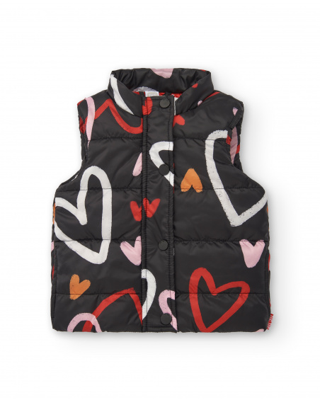 Gilet fille noir imprimé coeur collection Cartoon Calling