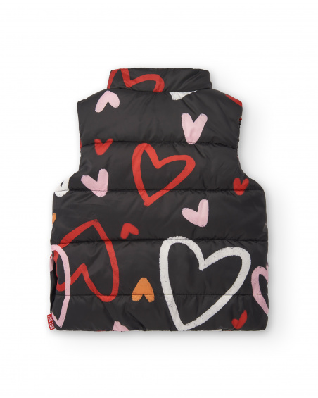 Gilet fille noir imprimé coeur collection Cartoon Calling
