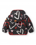Parka fille noire imprimé coeur collection Cartoon Calling Parka fille noire imprimé coeur collection Cartoon Calling