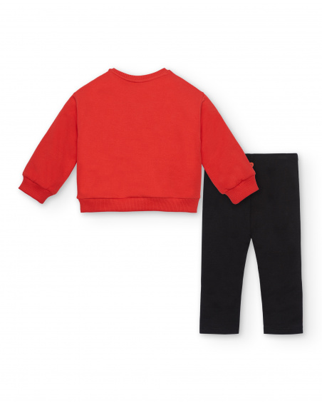 Ensemble peluche fille rouge et noir avec sweat tigre et coeurs