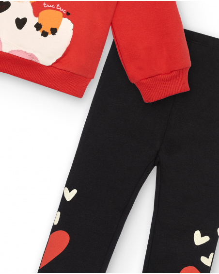 Ensemble peluche fille rouge et noir avec sweat tigre et coeurs