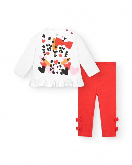 Ensemble fille blanc et rouge avec imprimé animalier et nœuds Ensemble fille blanc et rouge avec imprimé animalier et nœuds