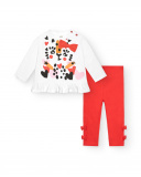 Ensemble fille blanc et rouge avec imprimé animalier et nœuds Ensemble fille blanc et rouge avec imprimé animalier et nœuds