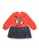 Robe rouge à motif léopard et jupe à carreaux pour fille de la Robe rouge à motif léopard et jupe à carreaux pour fille de la