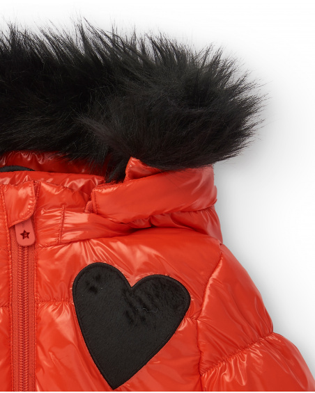 Doudoune rouge avec capuche et détail coeur pour fille de la