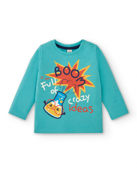 T-shirt garçon turquoise avec imprimé "Full of crazy ideas"