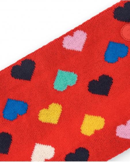 Tour de cou fille rouge imprimé coeurs multicolores collection