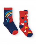 Chaussettes fille bleues et rouges avec coeurs et motif Chaussettes fille bleues et rouges avec coeurs et motif