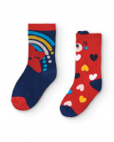 Chaussettes fille bleues et rouges avec coeurs et motif Chaussettes fille bleues et rouges avec coeurs et motif