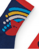 Chaussettes fille bleues et rouges avec coeurs et motif Chaussettes fille bleues et rouges avec coeurs et motif