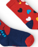 Chaussettes fille bleues et rouges avec coeurs et motif Chaussettes fille bleues et rouges avec coeurs et motif