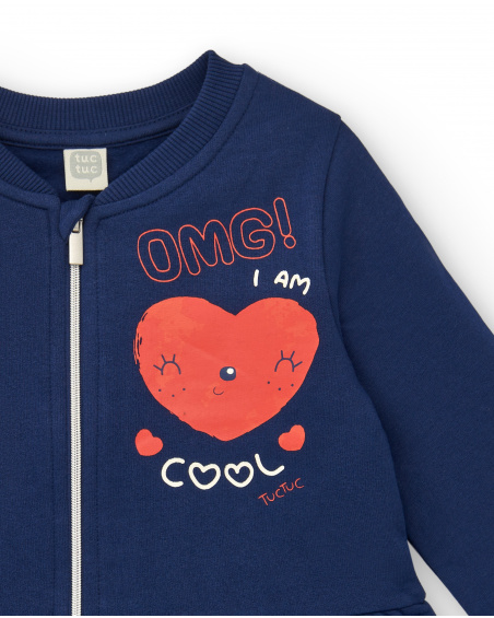 Veste fille bleu marine à volant et imprimé "OMG! I am cool"