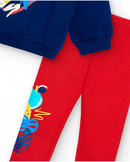 Ensemble sweat et legging fille bleu et rouge imprimé coeur