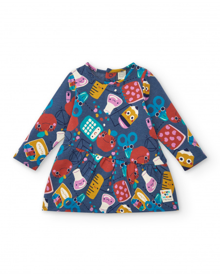 Robe fille bleue à imprimé amusant Collection Big Brains
