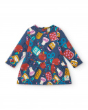Robe fille bleue à imprimé amusant Collection Big Brains Robe fille bleue à imprimé amusant Collection Big Brains