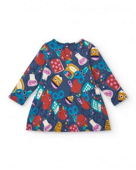 Robe fille bleue à imprimé amusant Collection Big Brains