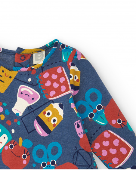 Robe fille bleue à imprimé amusant Collection Big Brains