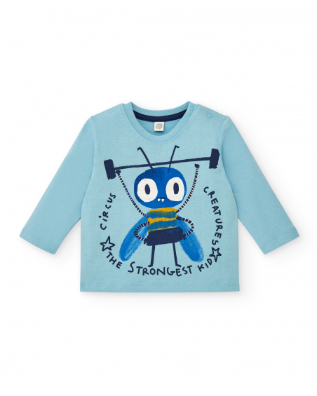T-shirt garçon en maille bleu à imprimé créatures et manches