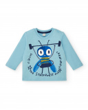 T-shirt garçon en maille bleu à imprimé créatures et manches T-shirt garçon en maille bleu à imprimé créatures et manches