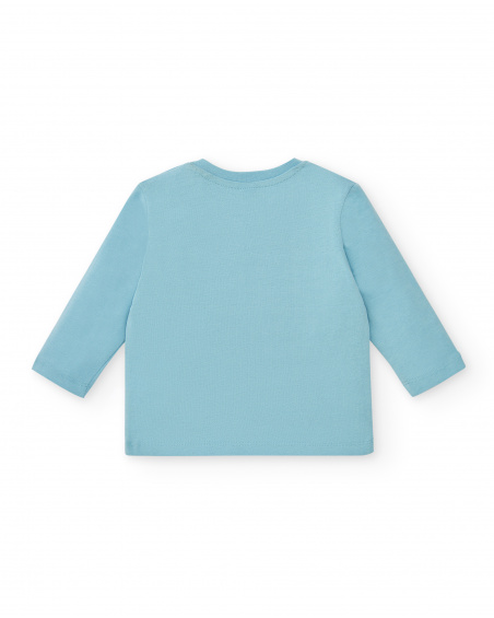 T-shirt garçon en maille bleu à imprimé créatures et manches