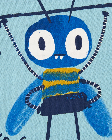 T-shirt garçon en maille bleu à imprimé créatures et manches
