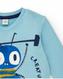 T-shirt garçon en maille bleu à imprimé créatures et manches T-shirt garçon en maille bleu à imprimé créatures et manches