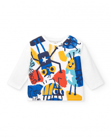 T-shirt garçon blanc en maille à imprimé créature et manches T-shirt garçon blanc en maille à imprimé créature et manches