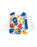 T-shirt garçon blanc en maille à imprimé créature et manches T-shirt garçon blanc en maille à imprimé créature et manches
