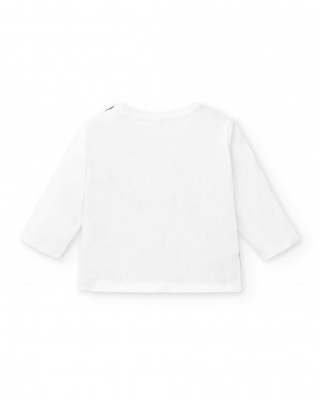 T-shirt garçon blanc en maille à imprimé créature et manches T-shirt garçon blanc en maille à imprimé créature et manches