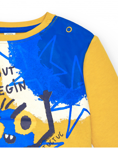 T-shirt garçon en maille jaune avec imprimé personnages et