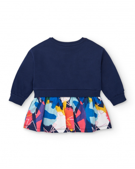 Robe peluche fille bleu marine imprimé multicolore Amazing