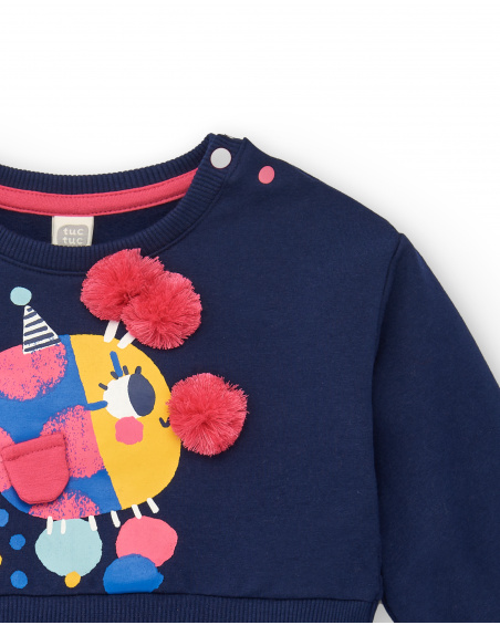 Robe peluche fille bleu marine imprimé multicolore Amazing