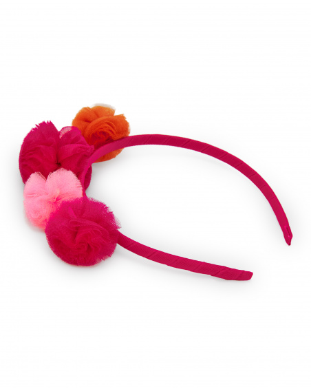 Serre-tête à fleurs en tulle tons fuchsia et orange collection